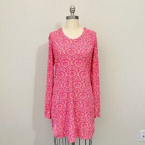 COOLIBAR Hoodie Cover Up Dress Pink Paisley UPF 50+ Long Sleeve Beach